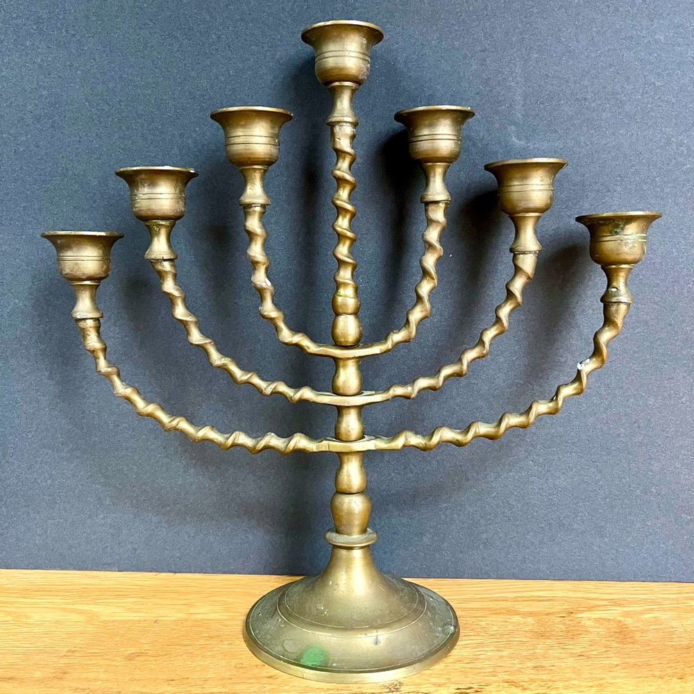 VTG Brass Candelabra 7-arm Candle Holder Articulated Twisted Bohemian Boho